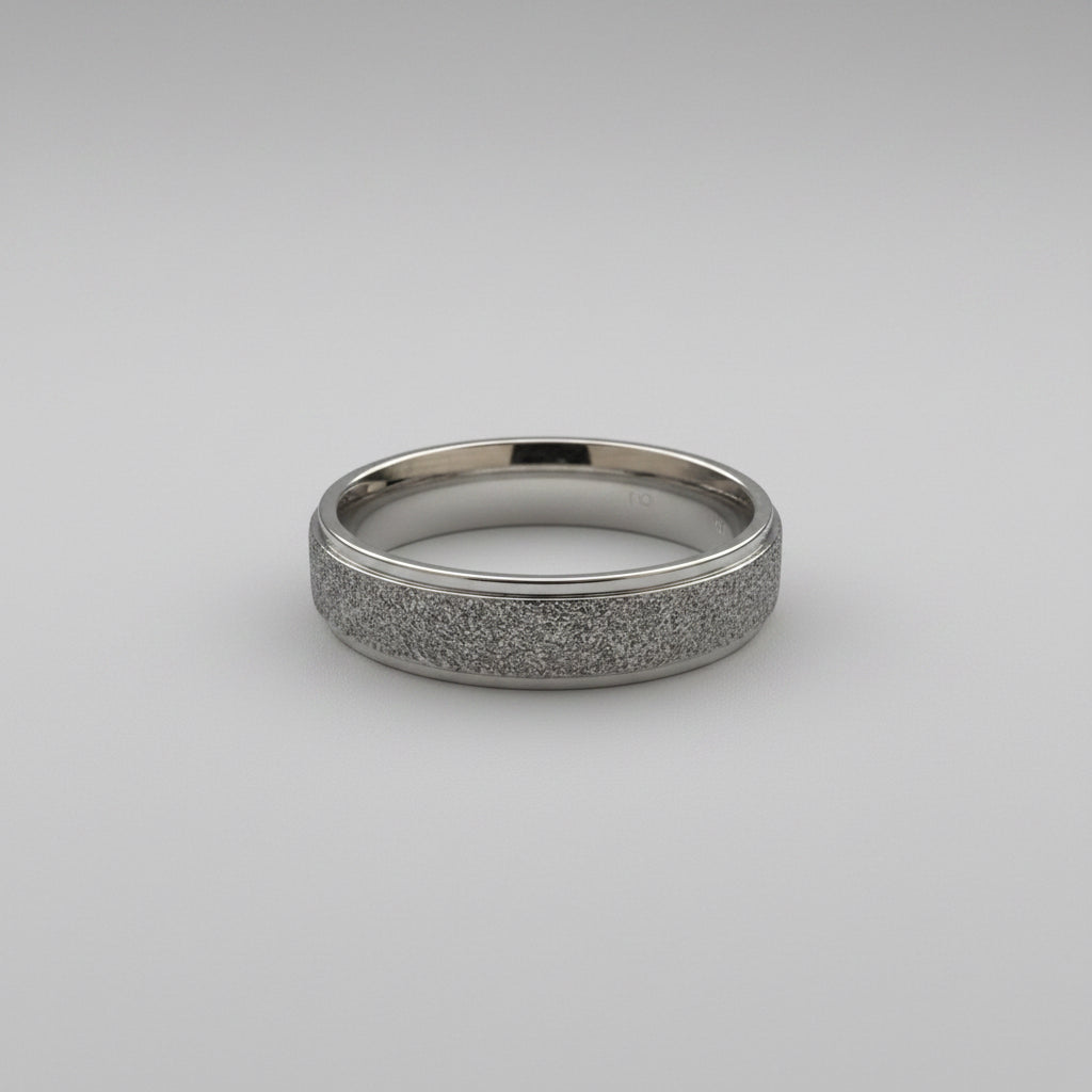 Silver stardust ring flat view showing texture detail